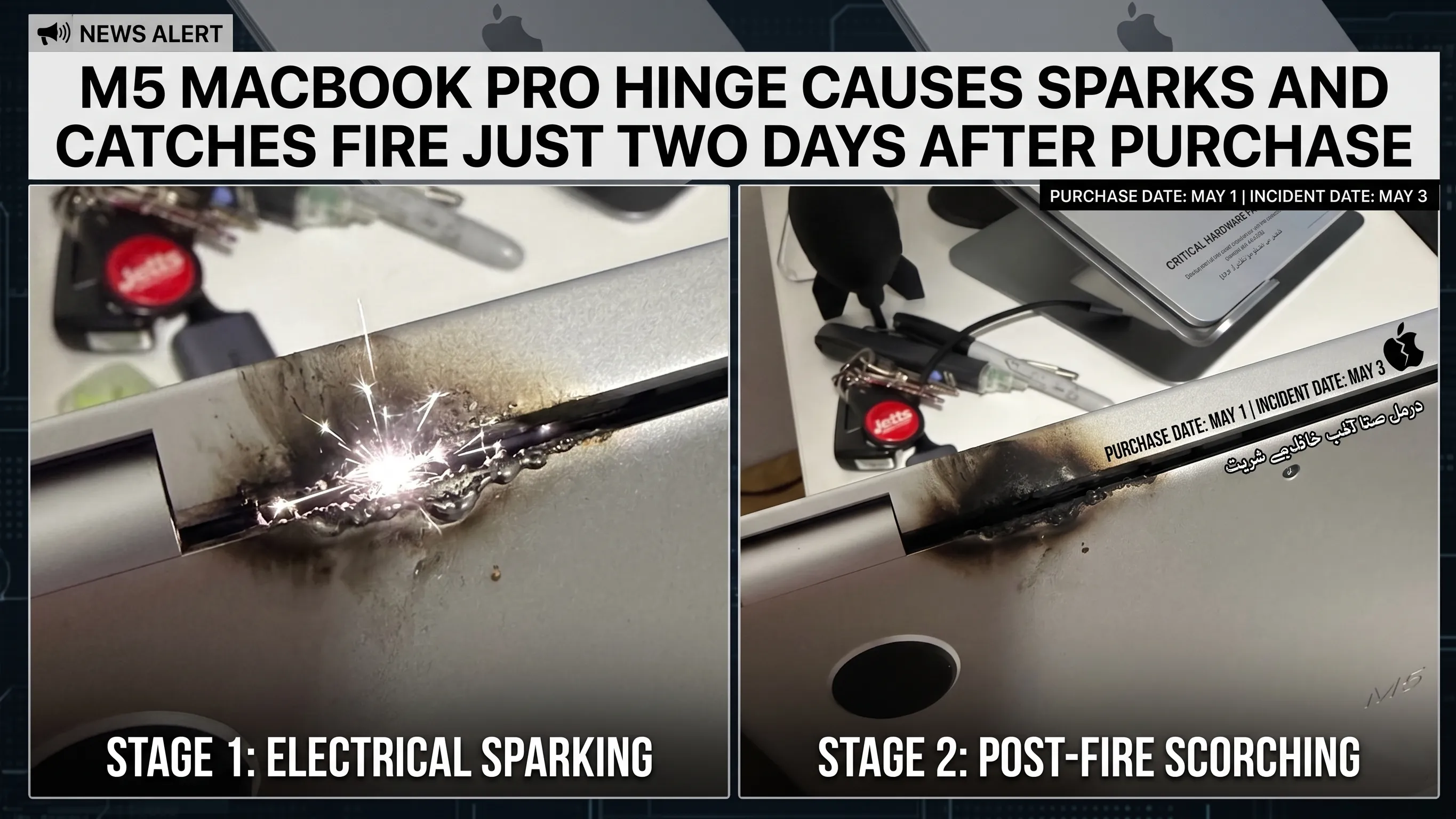 M5 MacBook Pro Hinge Causes Sparks and Catches Fire Just Two Days After Purchase